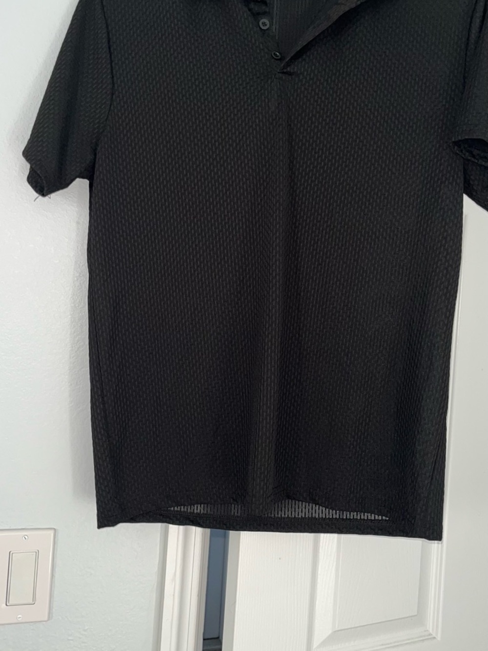 Men's Black Short Sleeve Textured Polo